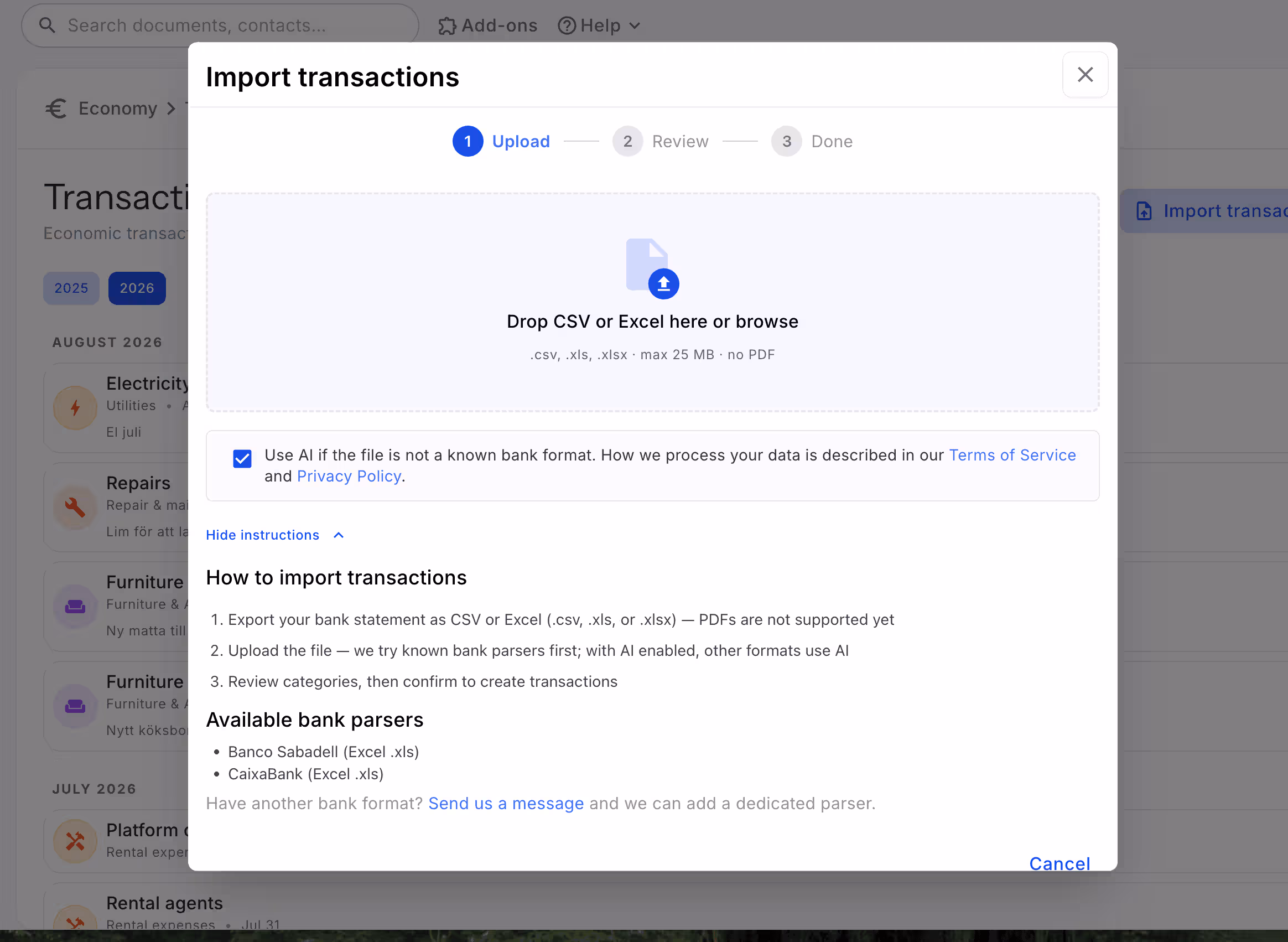 Transaction import